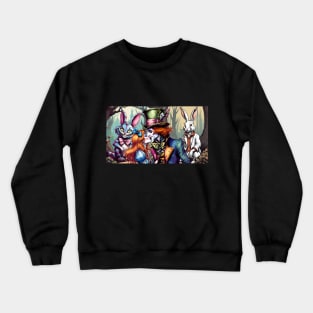 Mad Hatter, Alice, White Rabbit Cheshire Cat Crewneck Sweatshirt